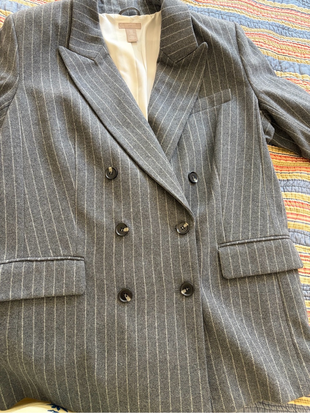 H&M Gray Pinstripe Double-Breasted Blazer